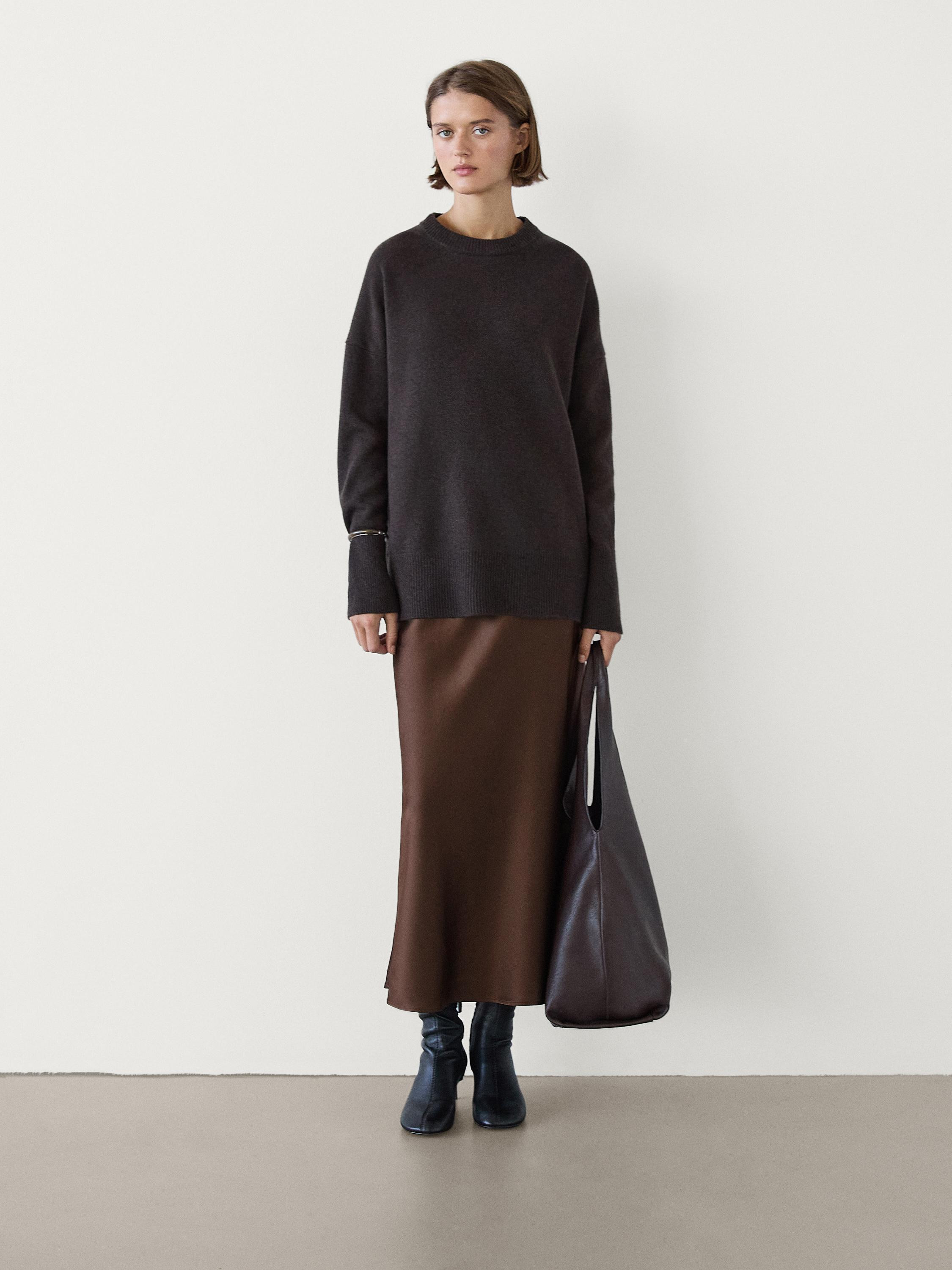 Long satin skirt  £119.00 Flounced skirt. Long skirt made of a linen and cotton blend fabric. Si... | Massimo Dutti UK