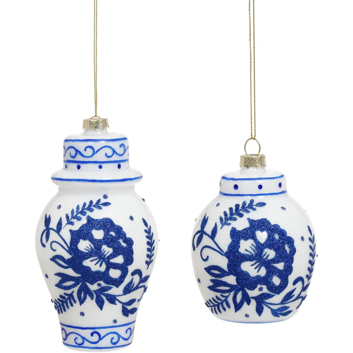 Blue And White Floral Jar Ornament - 3-5 Inches Set Of 12 (Set of 12) | Perigold