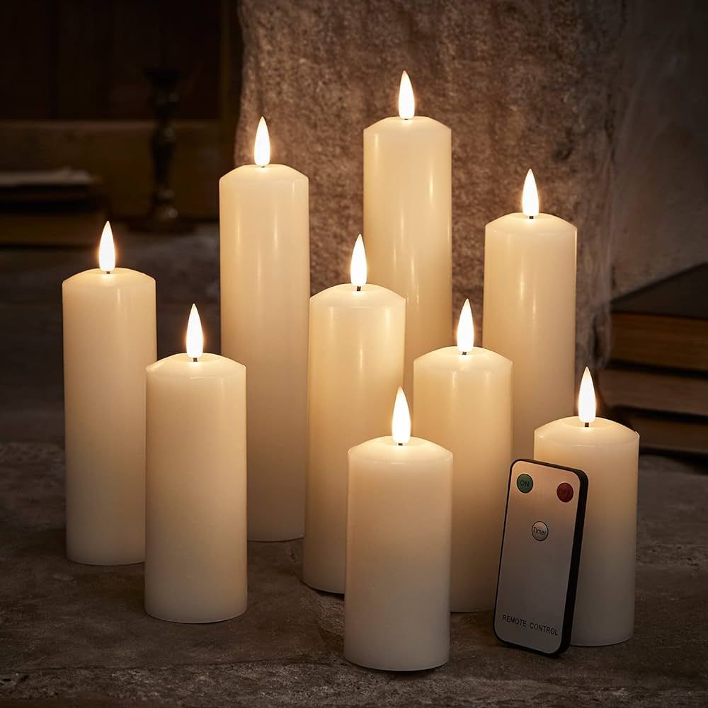 Amazon.com: Lights4fun, Inc. Set of 9 TruGlow Ivory Wax Flameless LED Battery Operated Slim Pilla... | Amazon (US)