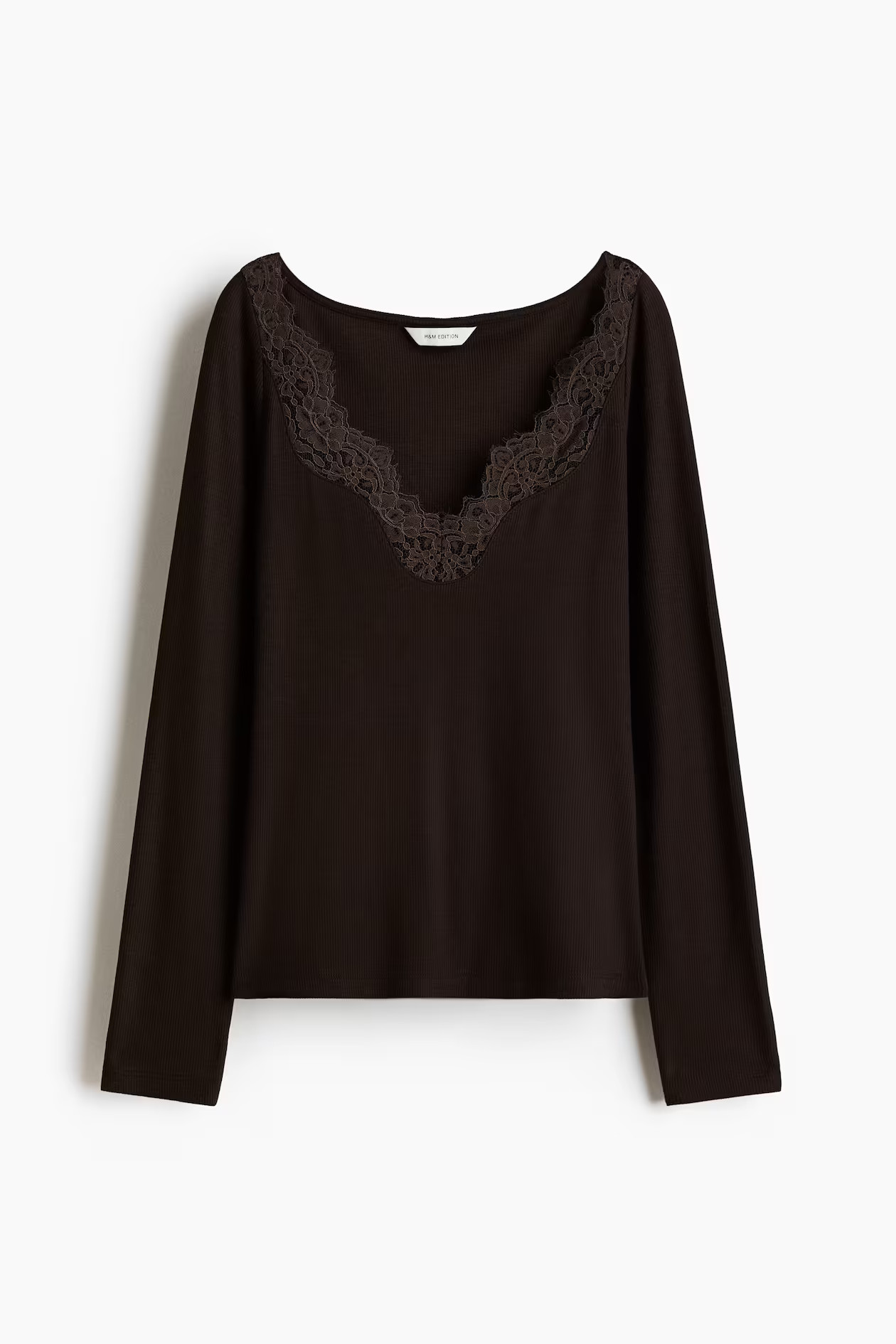 Lace-trimmed top - Dark brown - Ladies | H&M GB | H&M (UK, MY, IN, SG, PH, TW, HK)