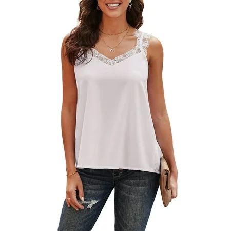 EVALESS Women s Sexy Lace Tank Tops Solid Color V Neck Camis Sleeveless Casual White Camisole Tops S | Walmart (US)
