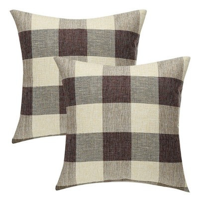 PiccoCasa Set of 2 Buffalo Check Plaid Throw Pillow Covers Farmhouse Decors Square Pillow Covers Brown Khaki 18"x18" | Target