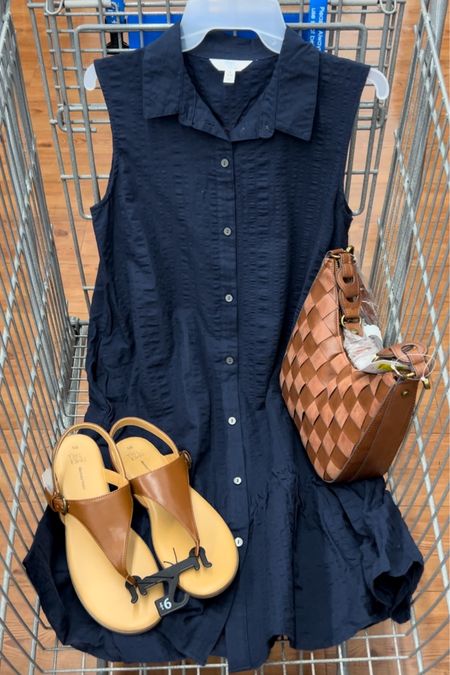 Elegant Walmart sleeveless shirt dress! Cotton blend fabric. Functional buttons, pockets. Fits tts, I got the small. Four colorways. Sandals tts. #walmartfashion 

#LTKstyletip #LTKunder50 #LTKunder100