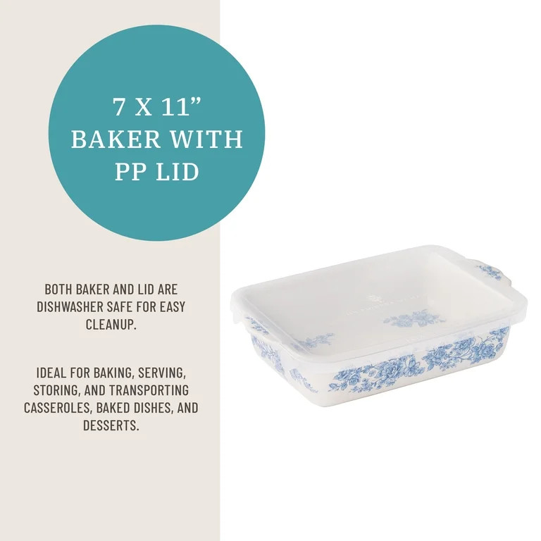 The Pioneer Woman Agatha Small Rectangular Baker with Lid, 7" x 11" | Walmart (US)