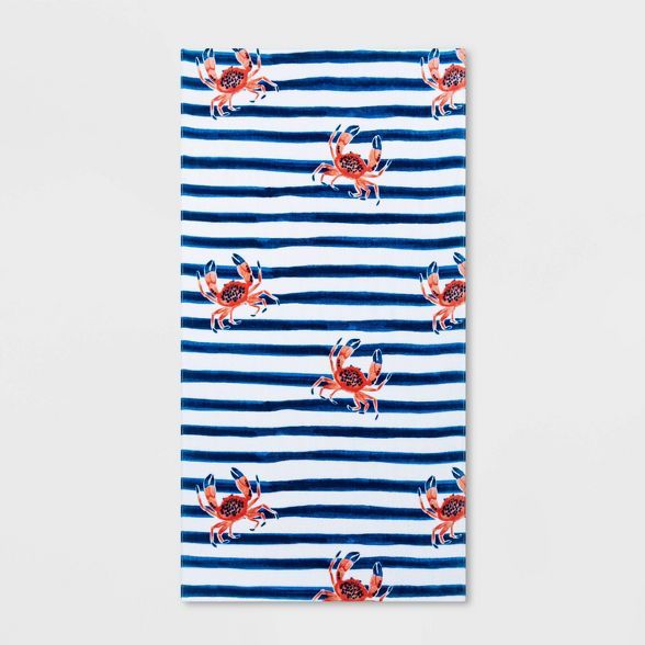 Crab Striped Beach Towel Blue/White - Sun Squad™ | Target