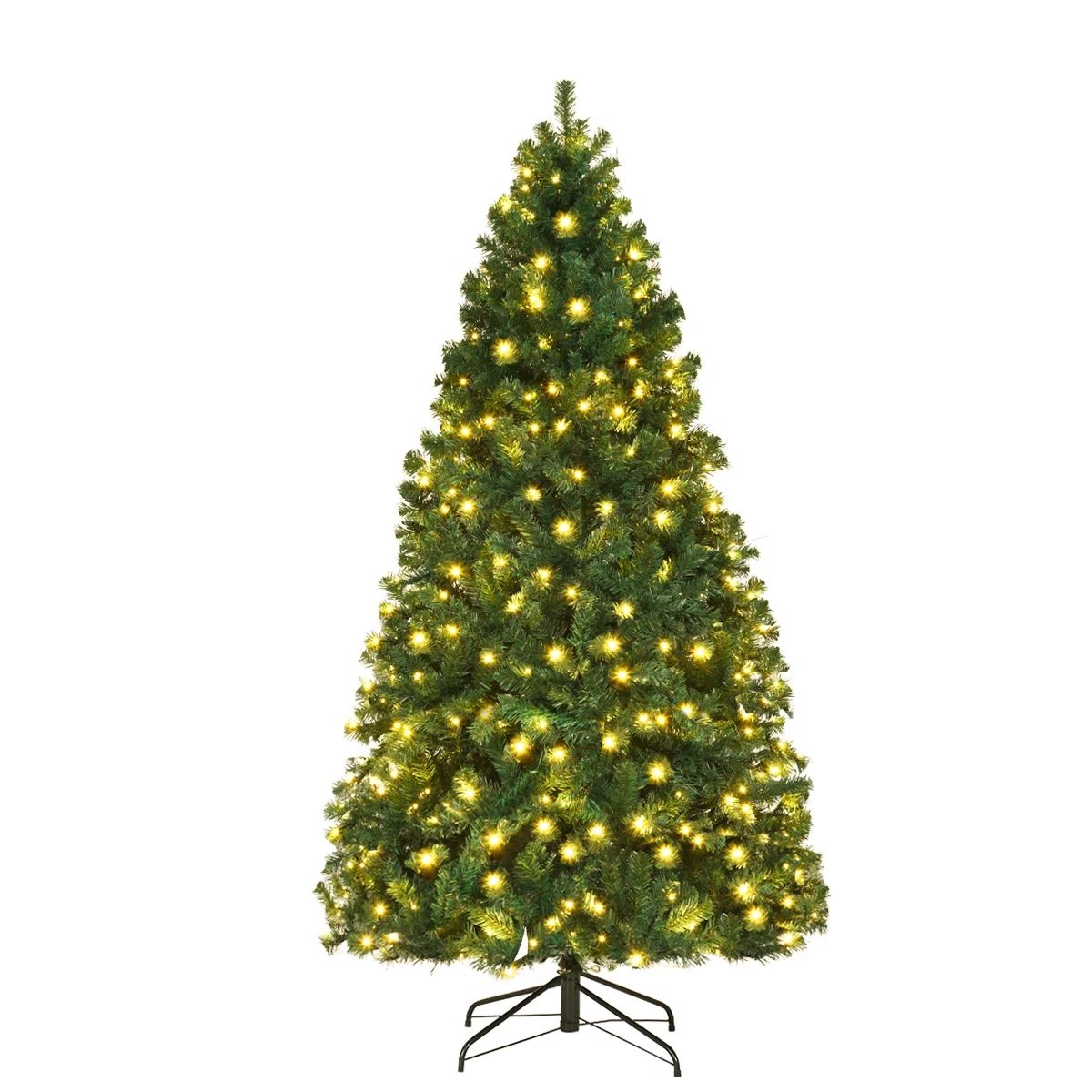 Costway 7Ft Pre-Lit PVC Hinged Christmas Tree 300 LED Lights Green | Walmart (US)