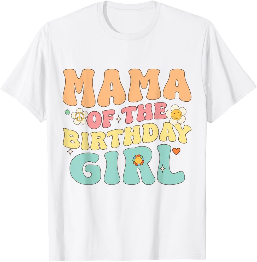 Mama Of The Birthday Girl Retro Groovy Themed Aesthetic T-Shirt | Amazon (US)