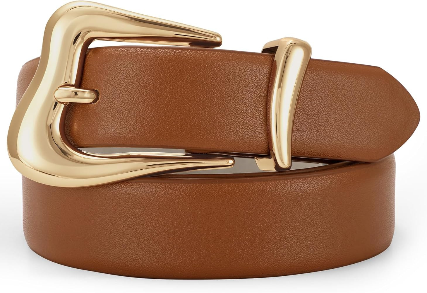 Women Leather Belt with Gold Buckle Fashion Ladies Leather Waist Belt for Jeans Pants | Amazon (US)