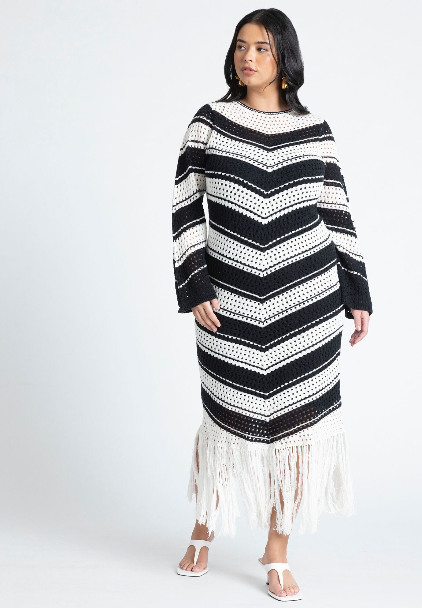 Crochet Maxi Dress With Fringe | Eloquii
