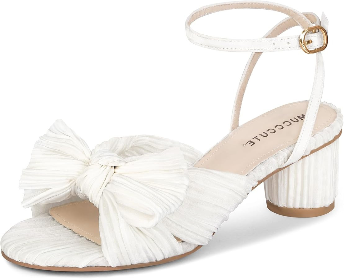 MUCCCUTE Women's Bow Knot Heeled Sandals Ankle Buckle Strap Chunky Heeled Open-toe Comfortable We... | Amazon (US)