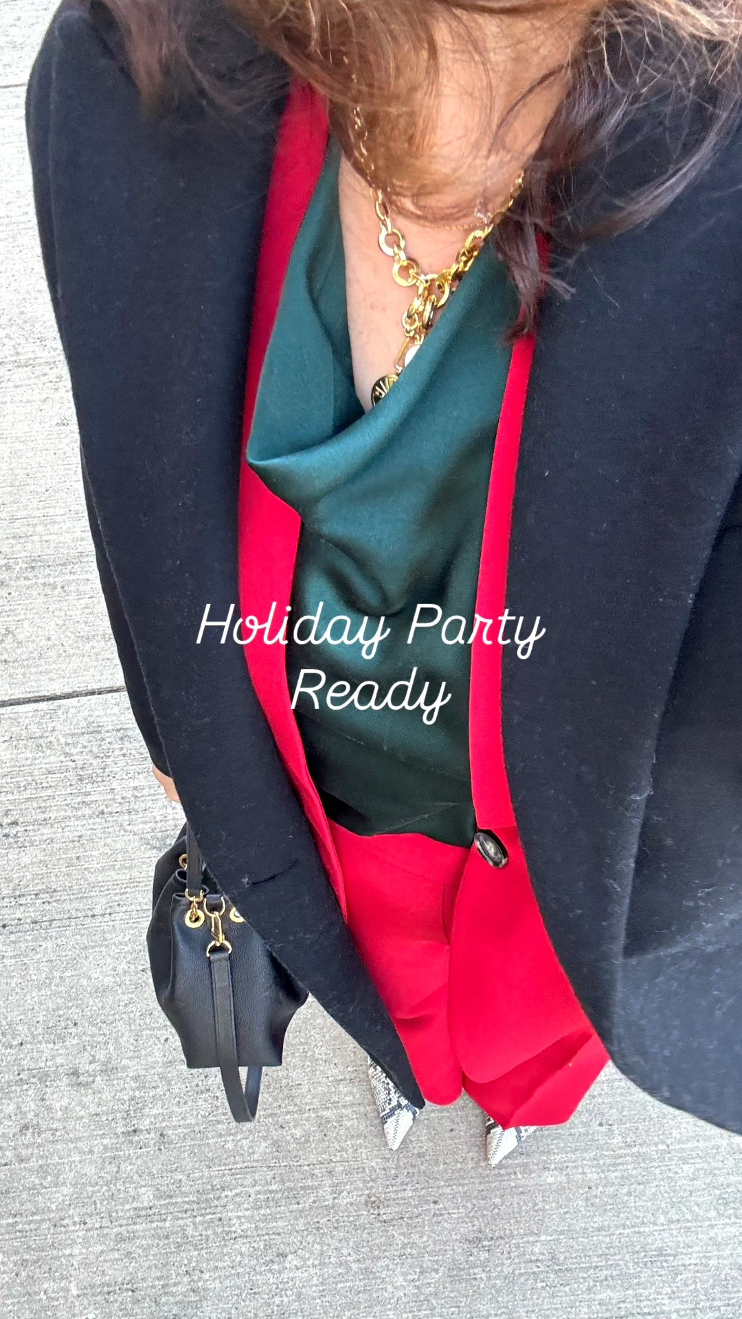 Using what I have to get ready for a  professional holiday party. 
Red suit and green blouse, add some bling, and I am ready to go. 
I am a wardrobe stylist, mom of two boys (really men), a wife, and post menopausal woman in business who is 14/16 on the bottom, a L on top and I am 5’4”. 
I have been every thing from a size 10-18+


#LTKvlog #LTKgrwm #LTKHoliday