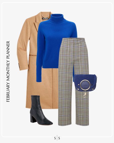 Monthly outfit planner: FEBRUARY: Winter looks | blue turtleneck sweater, plaid pant, ankle boot, camel coat

See the entire calendar on thesarahstories.com ✨ 

#LTKworkwear