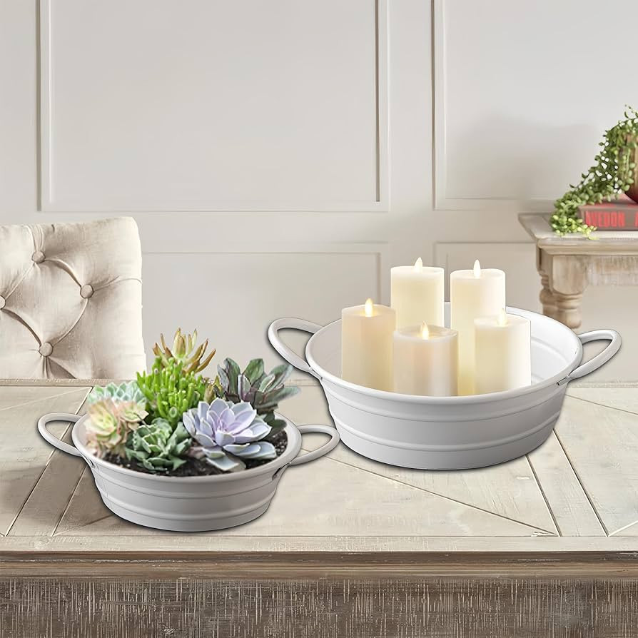 SOFE Succulent Bowl Planter Metal White Plant Pots Indoor Outdoor, 10/12 Inch Large Round Planter... | Amazon (US)