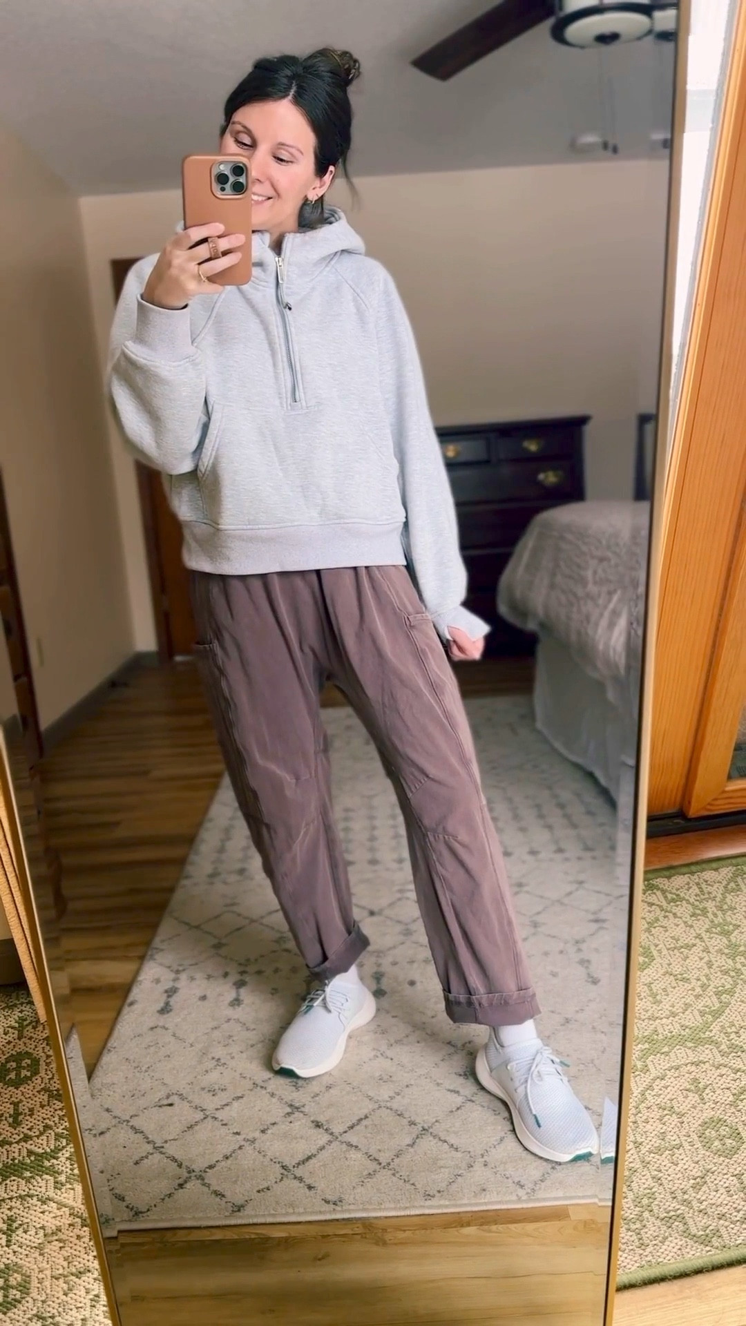 Wearing size small in my tee and my hoodie (I also own in brown in the hoodless version and will like that too) and size xs in my hot shot pants (charcoal brown color). I sized up a size in my sneakers and they fit great (also linked more affordable ones!)


#LTKPetite #LTKSeasonal #LTKSaleAlert