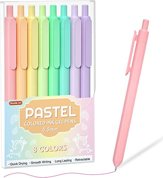 Colored Retractable Gel Pens, Shuttle Art 8 Pastel Ink Colors, Cute Pens 0.5mm Fine Point Quick D... | Amazon (US)