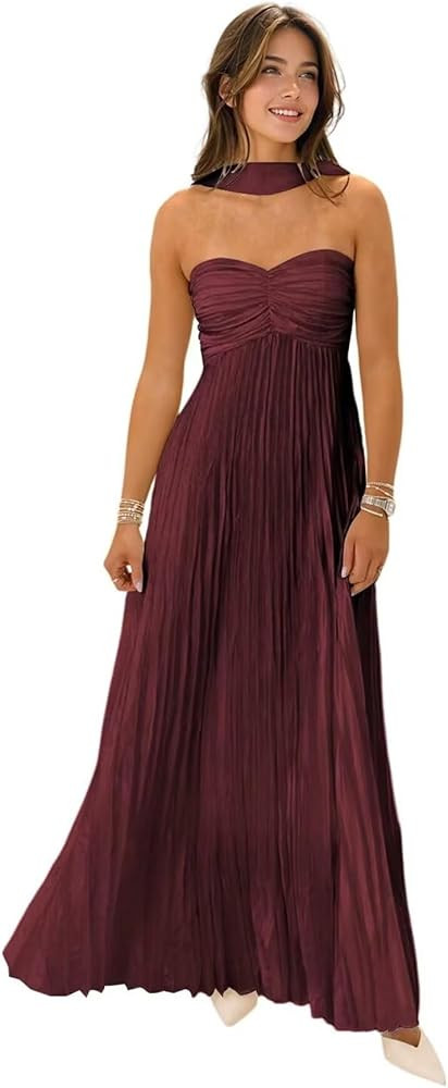 Strapless Chiffon Bridesmaid Dresses for Wedding Women's A-Line Pleated Formal Evening Dress with... | Amazon (US)