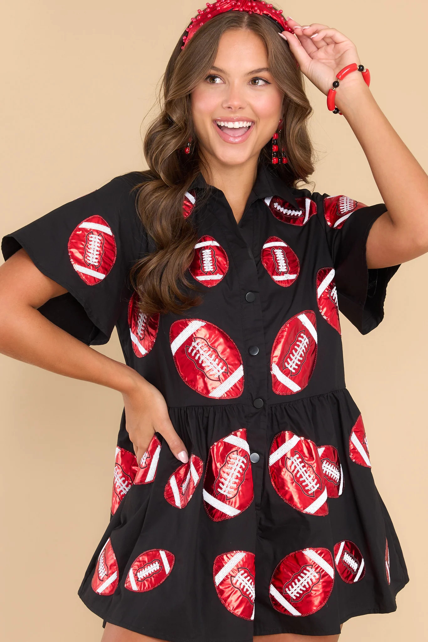 Black & Red Football Romper | Red Dress 