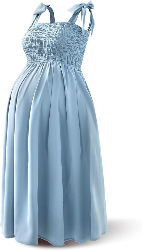 Rnxrbb Slit&Pockets Chiffon Maternity Dress Summer Casual Midi Tank Sleeveless Smocked Pregnancy ... | Amazon (US)