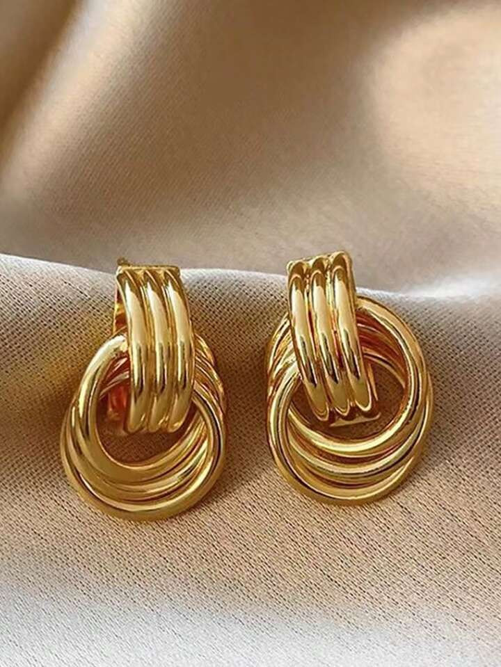 Pendientes Vintage De Aldaba De Oro Y Plata Con Cuentas Para Mujeres, Pendientes Elegantes De Aro Geométrico Con Nudo, Regalo Elegante Para Ella | SHEIN