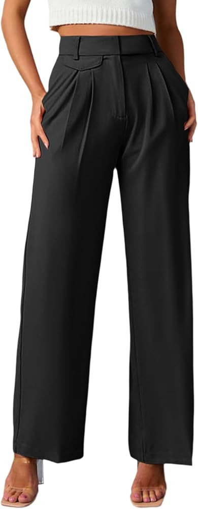 Acelitt Womens Wide Leg Business Casual Pants High Elastic Waisted Long Straight Work Dress Pants... | Amazon (US)