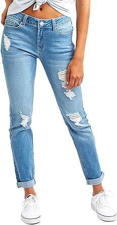 Resfeber Women's Ripped Boyfriend Jeans Cute Distressed Jeans Stretch Skinny Jeans with Hole | Amazon (US)