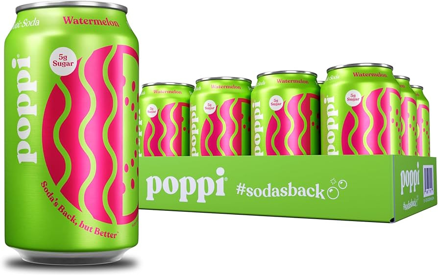 Poppi Sparkling Prebiotic Soda Watermelon Flavor, 12 oz Pack of 12 Beverage | Amazon (US)