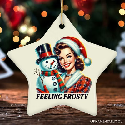Feeling Frosty Ornament, Vintage Glamorous Christmas Lady and Snowman Decor | Target