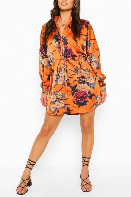 Floral Print Luxe Shirt Dress | Boohoo.com (US & CA)