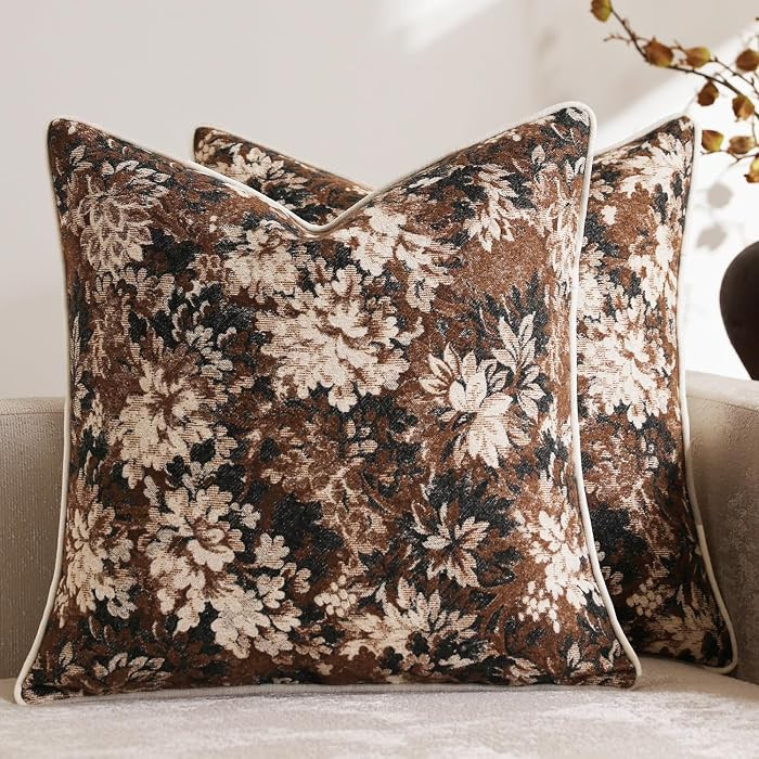 Pack of 2 Vintage Floral Euro Sham Covers 24x24 Boho Farmhouse Accents Chenille Square Decorative... | Amazon (US)
