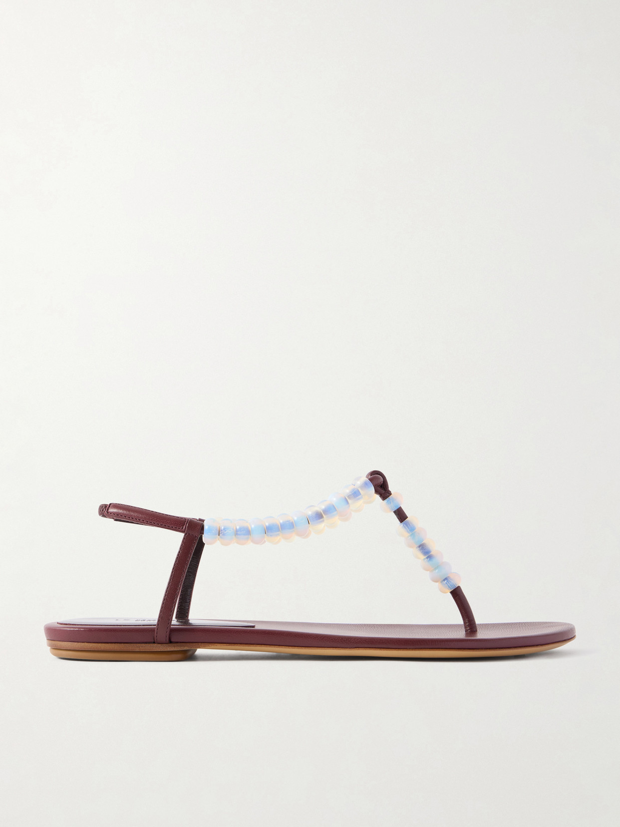 Le Monde Béryl - Bead-embellished Leather Thong Sandals - Burgundy | NET-A-PORTER (US)