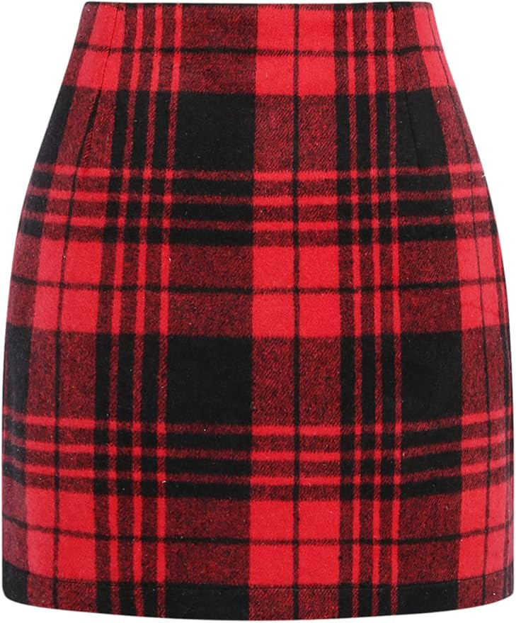 IDEALSANXUN Womens High Waist Plaid Skirt Bodycon Pencil Wool Mini Skirts | Amazon (US)
