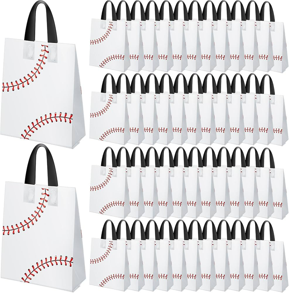 Flutesan 50 Pcs Baseball Party Favor Bags 8 x 10 Inch Plastic Baseball Snack Goodie Bags Tote Gif... | Amazon (US)