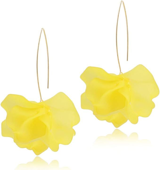 D.Rosse Boho Rose Petal Dangle Resin Earrings - Long Drop Acrylic Tiered Flower Earrings - Statem... | Amazon (US)