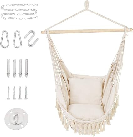 Patio Watcher Oversized Hammock Chair Hanging Rope Swing Seat with 2 Cushions and Hardware Kits, ... | Amazon (US)