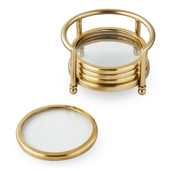 Antique Brass and Glass Coasters, Set of 4 | Williams-Sonoma