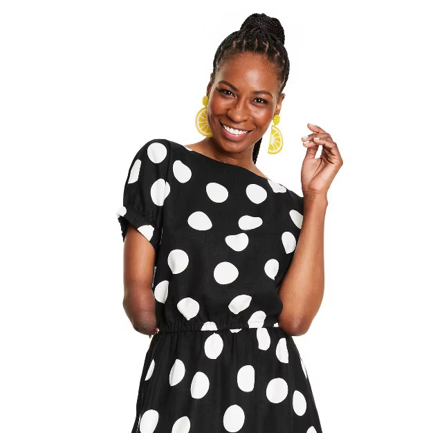 Women's Polka Dot Short Sleeve Button-Back Top - Tabitha Brown for Target Black/White | Target