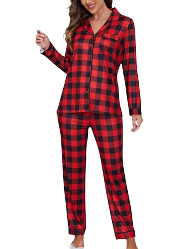 HNG Women's Red Christmas Pajamas Xmas Pjs Pajamas Matching Sets Pijamas De Navidad | Amazon (US)