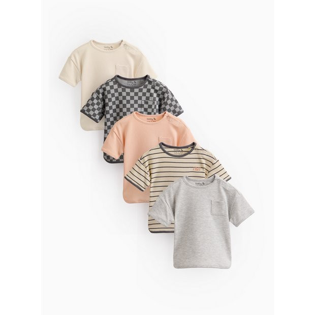 Checkered & Striped Ribbed T-Shirts 5 Pack 3-6 months | Tu Clothing