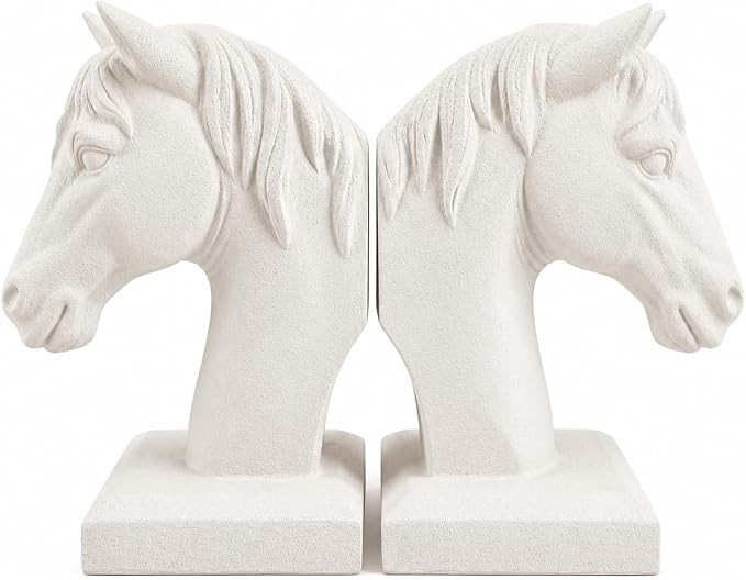 Comfy Hour 7 inches Height, White Horse Figurine Style Bookends, Antique Vintage Horse Head Statu... | Amazon (US)