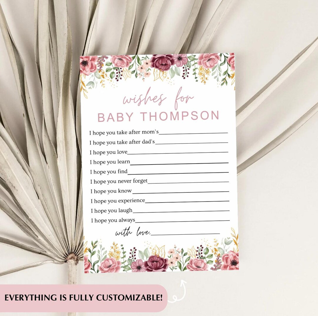 Editable Baby Shower Floral Themed Wishes for Baby Card Baby in Bloom Printable Template Flowers ... | Etsy (US)