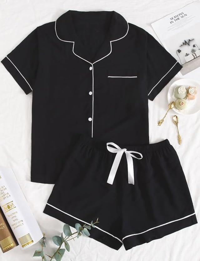 Ekouaer Pajamas Women Short Sleeve Sleepwear Button Down Loungewear Soft Summer Pjs Shorts Set | Amazon (US)