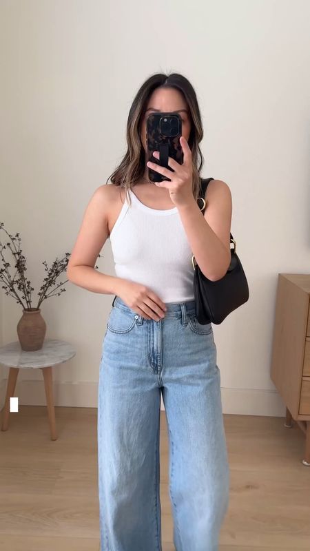 Madewell super wide jeans. Runs tts. It want to size up for more room. Not as high of a rise. Super soft denim. On sale!

Madewell tank small 
Madewell jeans 24. Cut hems. 
Madewell flats 5
Madewell bags 
YSL sunglasses. 

Jeans, spring outfit, spring style, purse, petite style 

#LTKSaleAlert #LTKItBag #LTKxMadewell