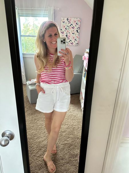 Creature of habit in this preppy summer outfit of the day. Once it gets cooler I’ll add a cardigan, denim jacket or beach sweater to wear over the tank 🩷

Summer outfit, summer style, coastal style, everyday look, outfit of the day, pink, barbie outfit, barbie style, j.crew, preppy, preppy style, mom outfit, mom style, white shorts, Loft, classic style 

#LTKstyletip #LTKSeasonal #LTKunder100