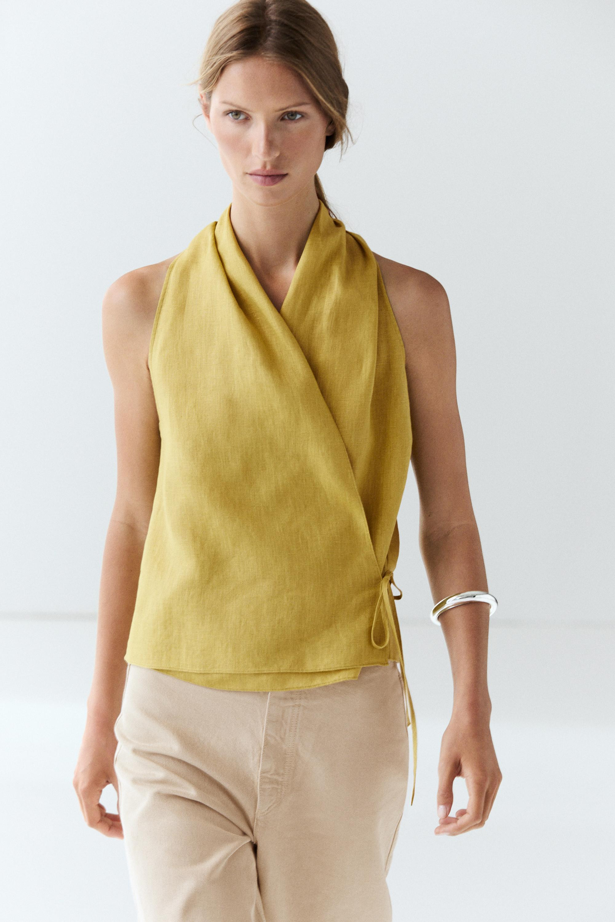 100% linen crossover halter top | Massimo Dutti US