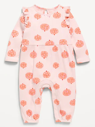 Printed Long-Sleeve Ruffle-Trim One-Piece for Baby | Old Navy (US)