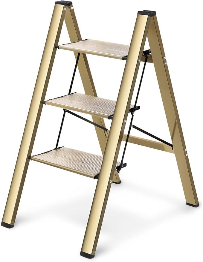 3 Step Ladder, Lightweight Portable Folding Step Stool with Anti-Slip Sturdy and Wide Pedal, 330l... | Amazon (US)