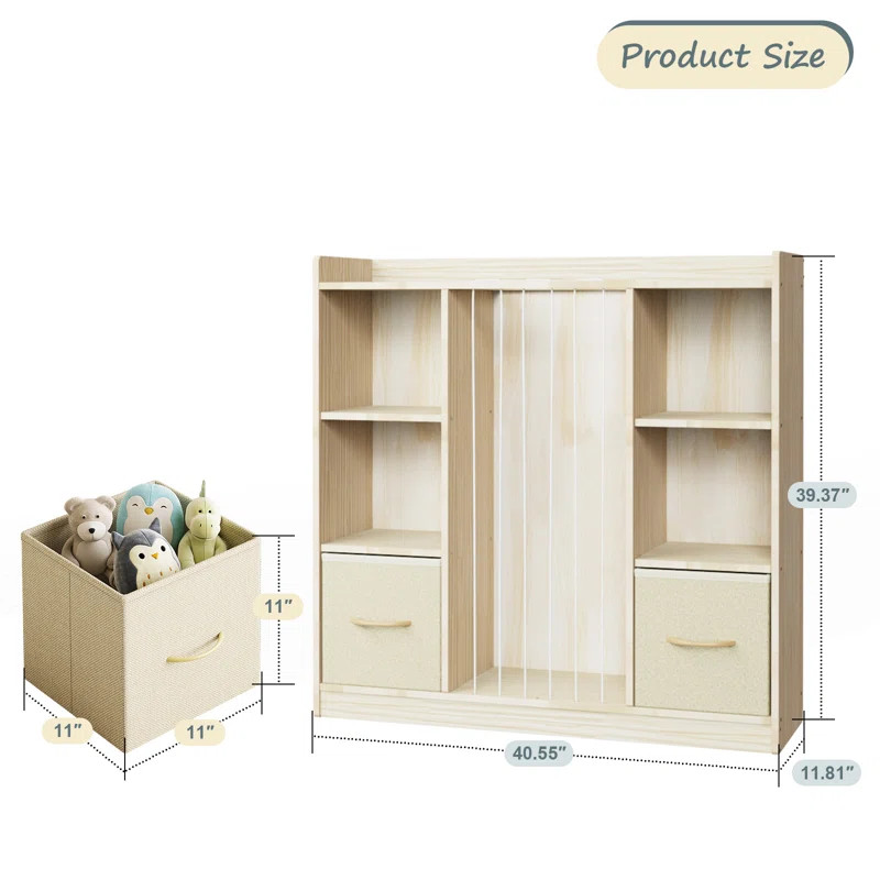 Kids Bookshelf And Stuffed Animal Storage, Multifunctional 4-cubby Kids Bookcase With 2 Drawers &... | Wayfair North America