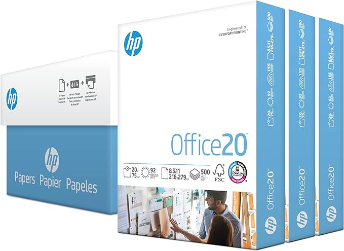 HP Printer Paper | 8.5 x 11 Paper | Office 20 lb | 3 Ream Case - 1500 Sheets | 92 Bright | Made i... | Amazon (US)