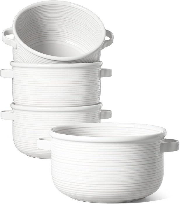 LE TAUCI Soup Bowls with Handles - 28 oz Lead-Free Ceramic French Onion Crocks, Oven and Microwav... | Amazon (US)