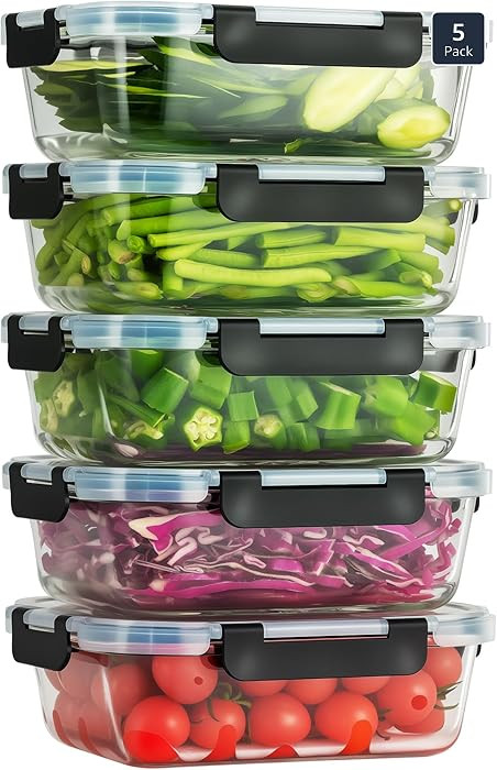 WWYH.DSS 5-Piece Set, 36 oz Glass Meal Prep Containers with Snap-Lock Lids, Airtight Lunch Contai... | Amazon (US)